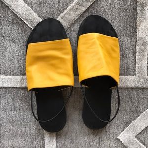 minimalist mustard yellow leather sandal flats